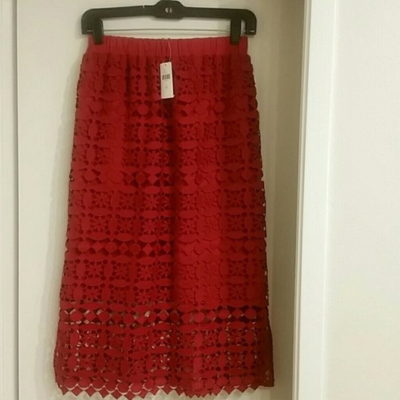 Anthropologie Red Guipure lace midi skirt XS Maya NWT - Picture 4 of 5